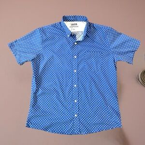 IMen's IZOD Advantage Performance Blue and White Print Button Shirt